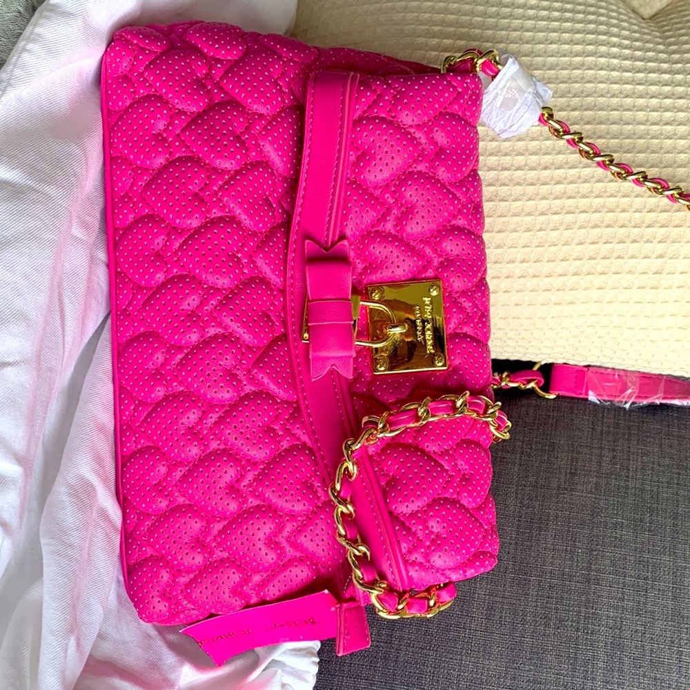 Brand new Betsey Johnson hot pink handbag quilted hearts